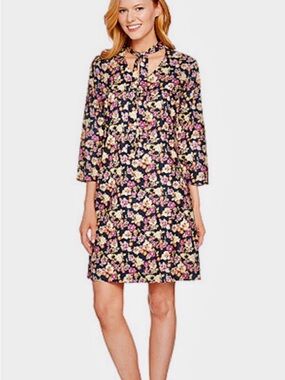 Du Jour Black Floral Blouse with Pink, Yellow, Orange and Green Flowers